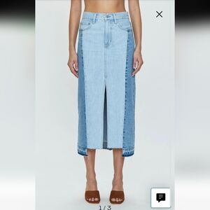 Pistola-"Alice" Two-Tone Fray Hem High Rise Midi Denim Skirt-Size 24(0)